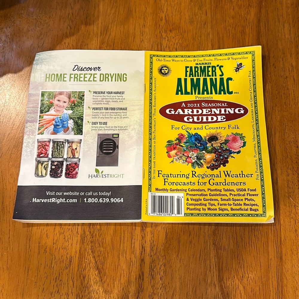 Farmer’s almanac from 2021. Recipes, gardening, and tips.